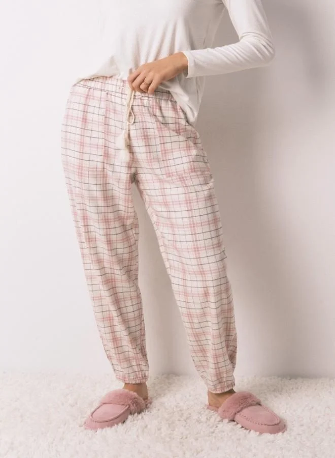 women'secret Long pink flannel trouser with a plaid print